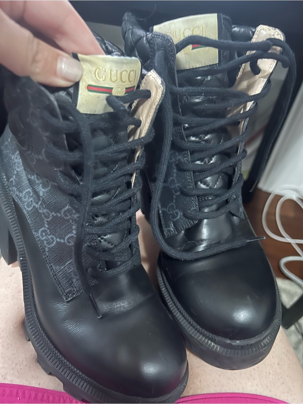 GUCCI GG Supreme Leather Combat Platform Boots - Picture 6 of 8